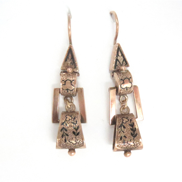 Antique Victorian 14k Gold and Enamel Taille d'Epargne Earrings