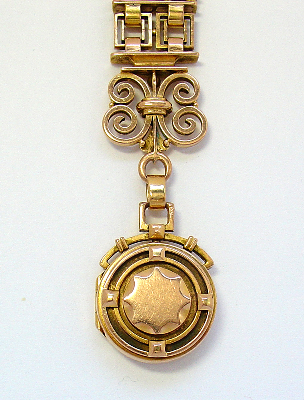   Solid Gold Watch Fob with Locket Arts and Crafts Vintage 19g  