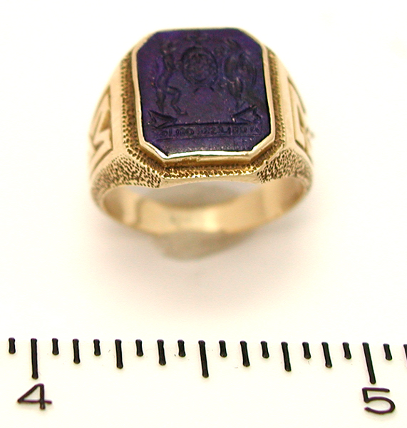 14K Gold School Ring Lapis Lazuli 1931 MS Vintage Baily Banks & Biddle 